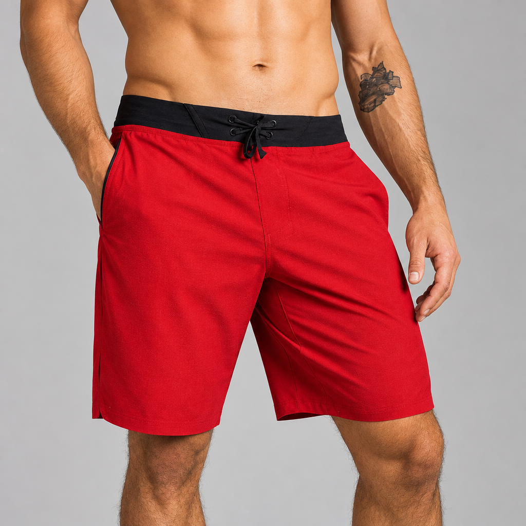 Red HERC shorts lifestyle mockup
