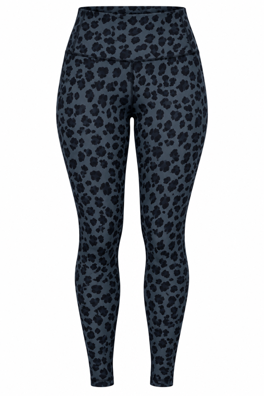 Full-length HERC EDGE leggings in Black Leopard on a white background