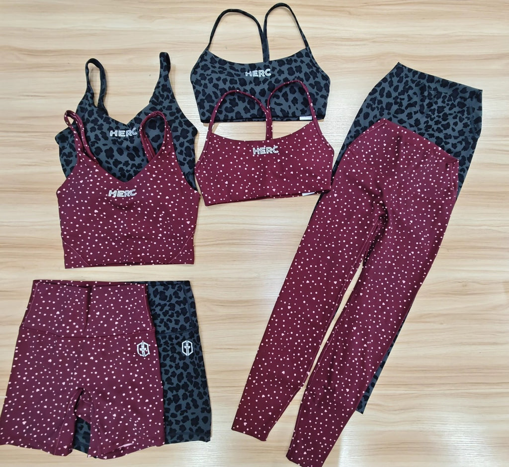 HERC EDGE matching pieces in Black Leopard and Maroon Dot, sold separately
