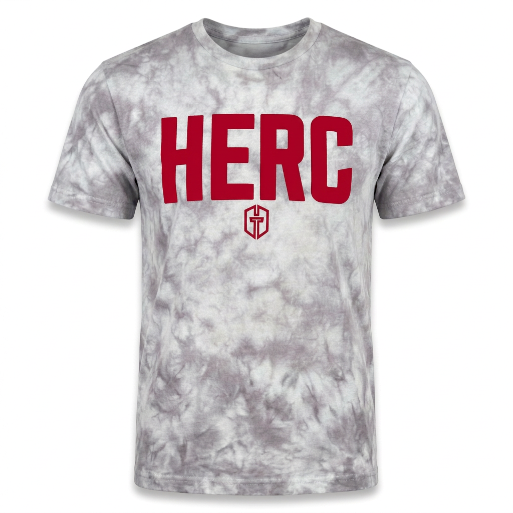 Black-dyed BOLD HERC tee with red print