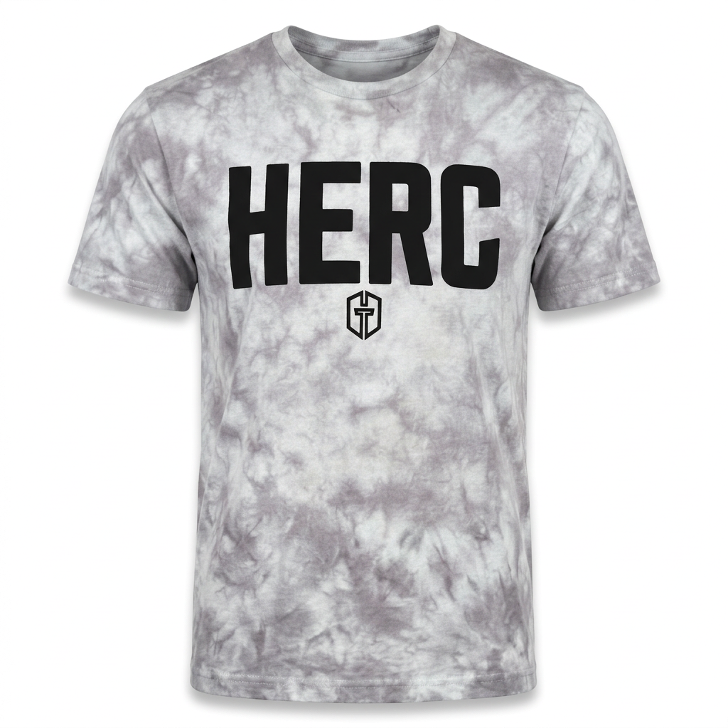 Gray-dyed BOLD HERC tee with black print