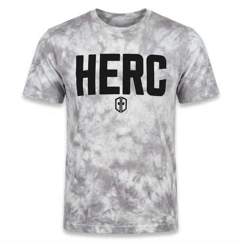 Gray-dyed BOLD HERC tee with black print