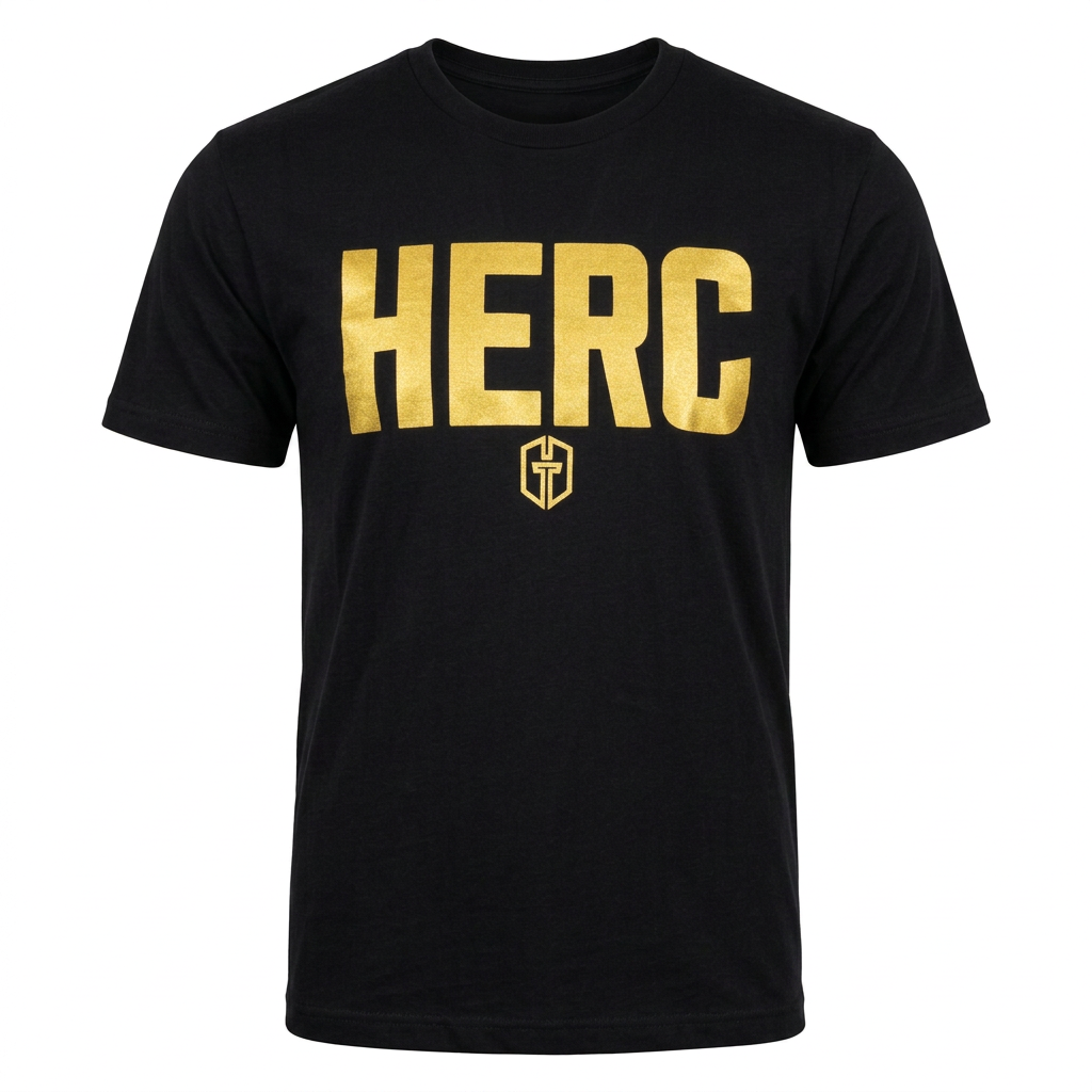 Solid black BOLD HERC tee with gold print
